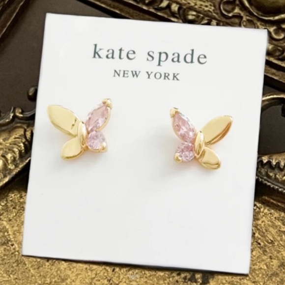 KATE SPADE • Gold Social Butterfly Pink Crystal Wings Earrings - Picture 3 of 3